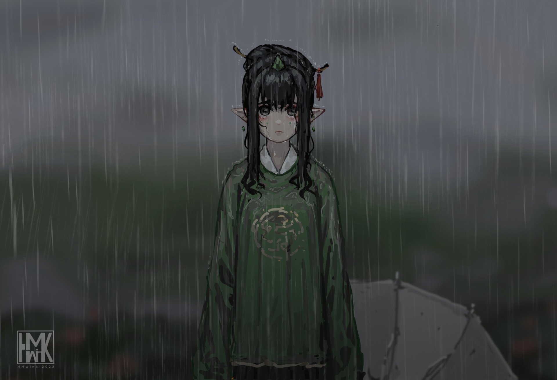 Anime Girl Under Rainy Skies – 4K Ultra HD Umbrella Wallpaper by 花铭 ...