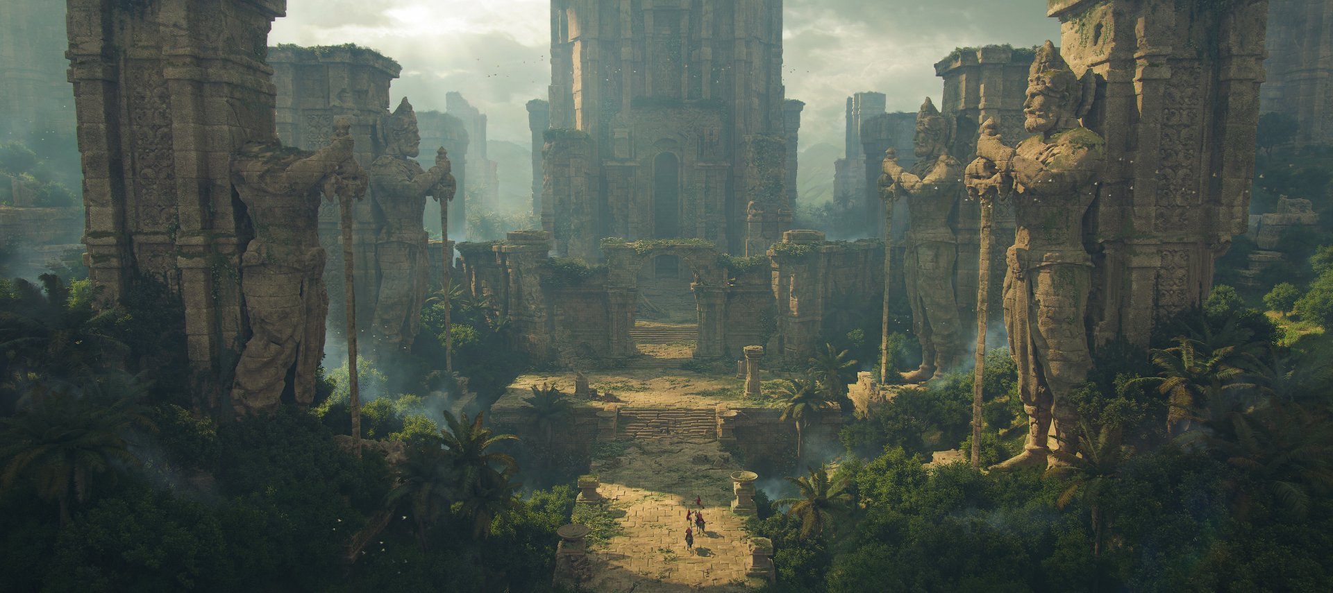 Download Statue Fantasy Temple HD Wallpaper by Prabhu B | 3840x1710 ...