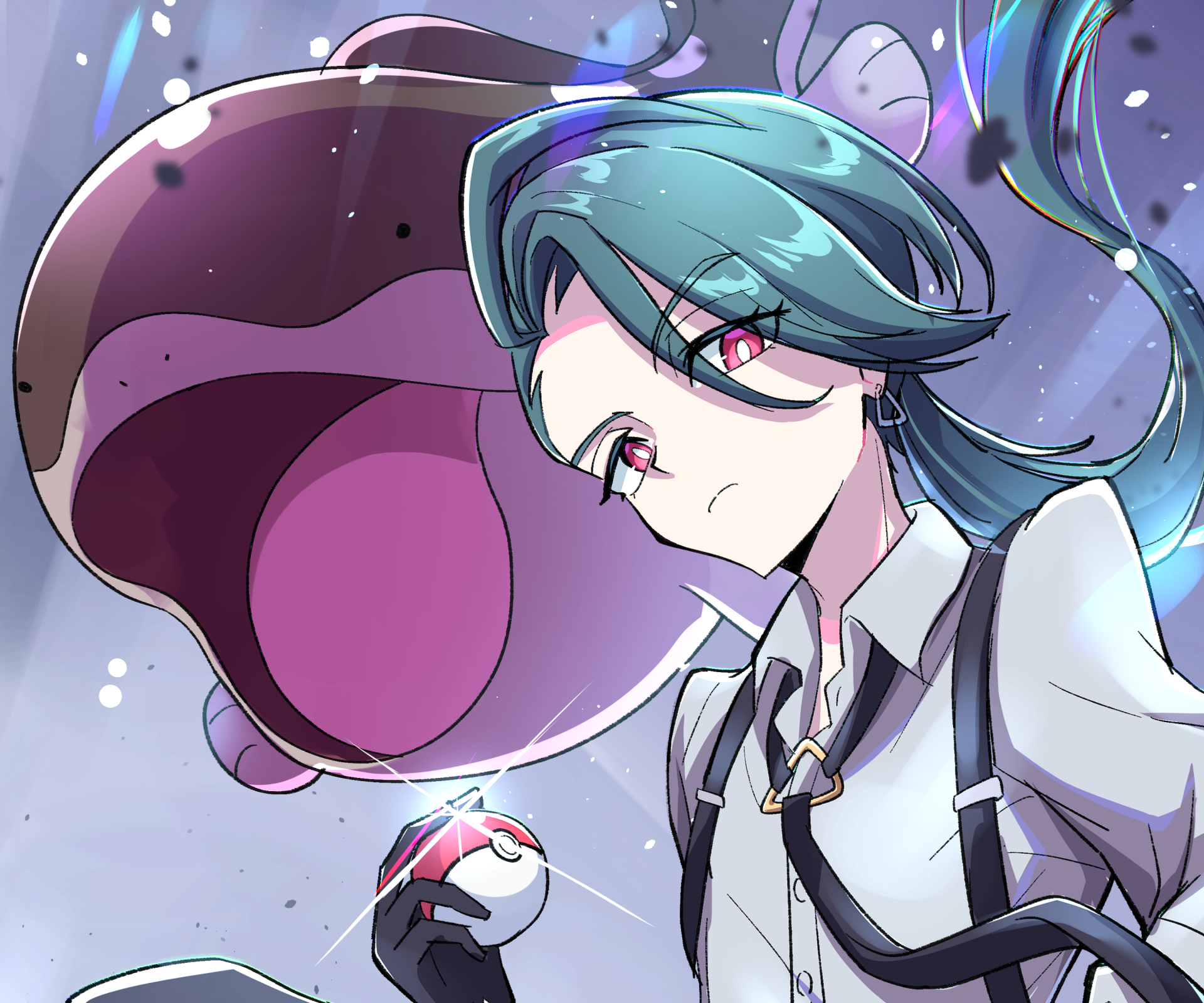 HD PC desktop wallpaper featuring a character and Gengar from the video game Pokémon: Scarlet and Violet, showcasing vibrant colors and dynamic anime-style art.