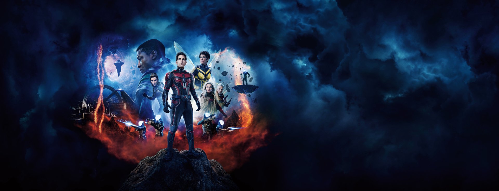 8K Ultra HD PC desktop wallpaper featuring characters from the movie Ant-Man and The Wasp: Quantumania against a dark, cosmic background.