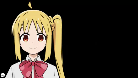 Nijika Ijichi from the anime Bocchi the Rock! with blonde hair and a red bow, set against a black background in 4K Ultra HD PC wallpaper quality.