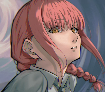 HD anime desktop wallpaper featuring Makima from Chainsaw Man with detailed shading and expressive eyes.