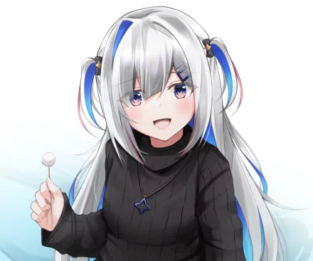 HD anime-style wallpaper featuring Amane Kanata, the Virtual YouTuber from hololive, with silver hair, blue accents, and a cheerful expression.