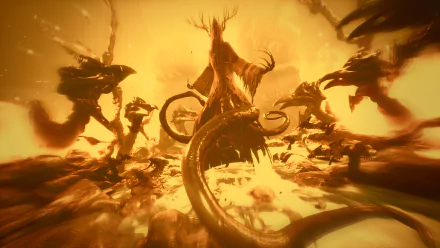 Fantasy-themed HD desktop wallpaper featuring a mystical Blacktail creature in a dynamic sepia-toned setting.