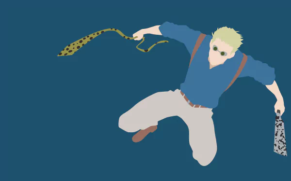 4K Ultra HD PC wallpaper of Kento Nanami from Jujutsu Kaisen, leaping with his tie and patterned briefcase against a deep teal background.