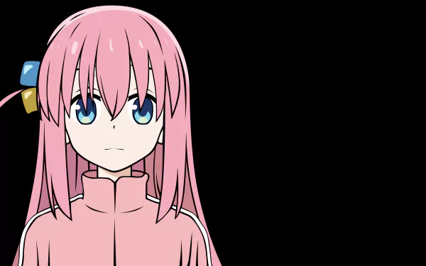 4K Ultra HD anime wallpaper featuring Hitori Gotou from Bocchi the Rock! with pink hair and blue eyes, set against a transparent background for PC desktops.