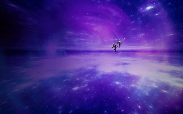 4K Ultra HD PC desktop wallpaper featuring a cosmic, purple-hued scene from the movie Ant-Man and The Wasp: Quantumania with two characters floating in space.