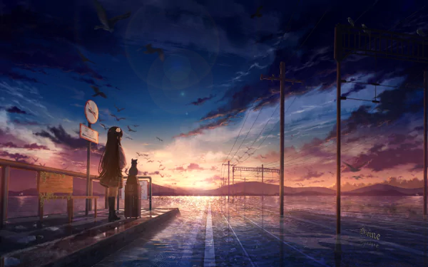 Anime sunset anime sunset HD Desktop Wallpaper | Background Image
