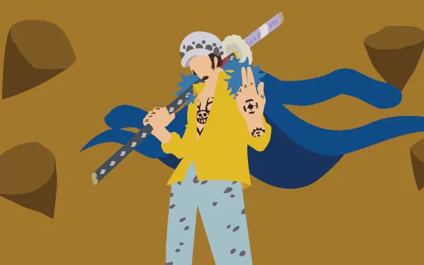 4K Ultra HD PC desktop wallpaper featuring Trafalgar Law from the anime One Piece, depicted with his signature sword and distinct outfit against a minimalist background.