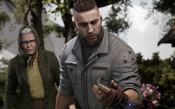 HD Atomic Heart desktop wallpaper featuring in-game characters and futuristic device.