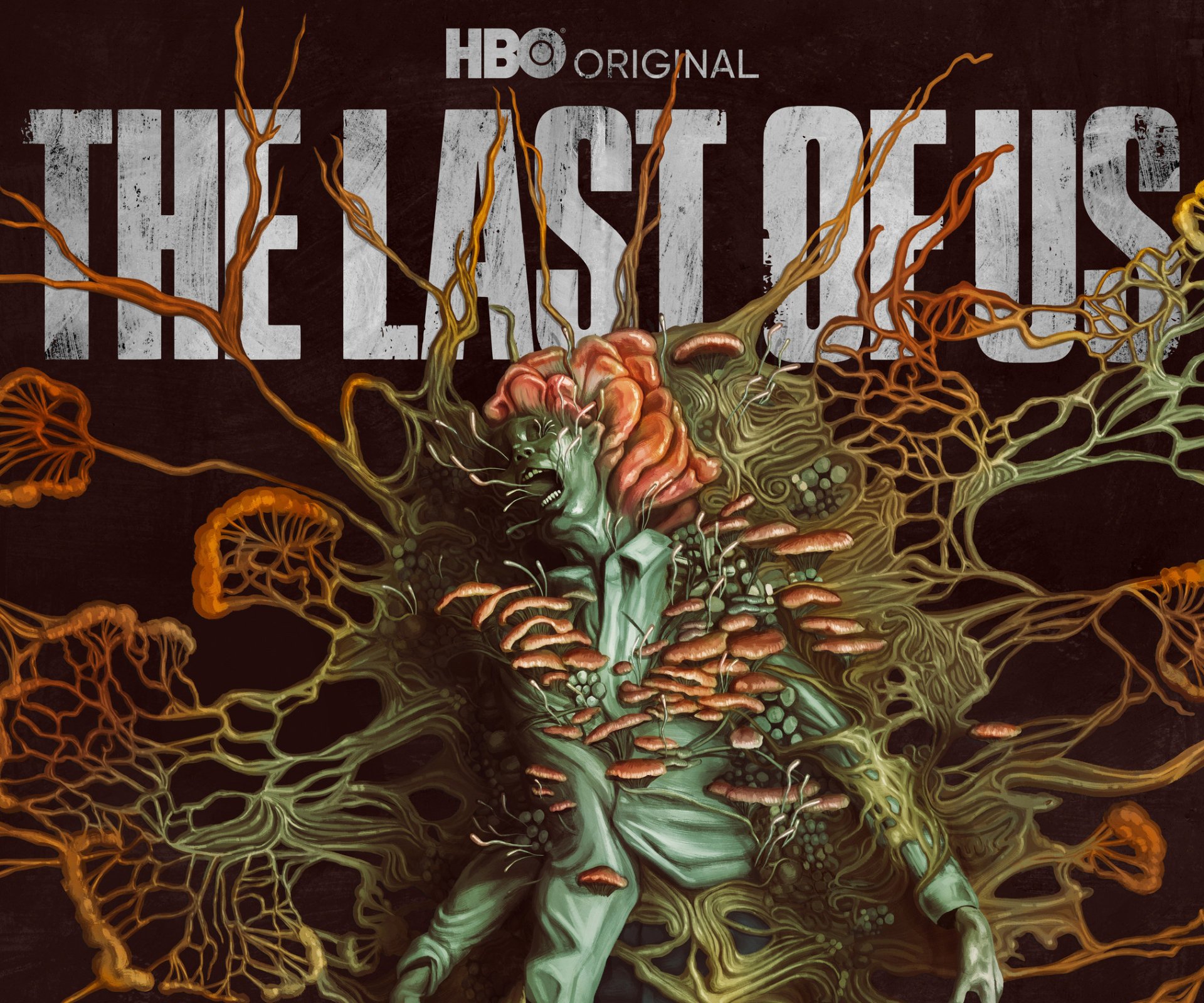 HD PC desktop wallpaper featuring intricate fungal growths from the TV show The Last Of Us, blending organic and eerie elements in a dark, detailed design.