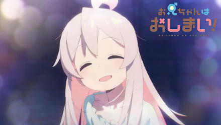 Bright, smiling anime character from Onimai: I'm Now Your Sister! in soft lighting, featured in an 8K Ultra HD PC desktop wallpaper and background.