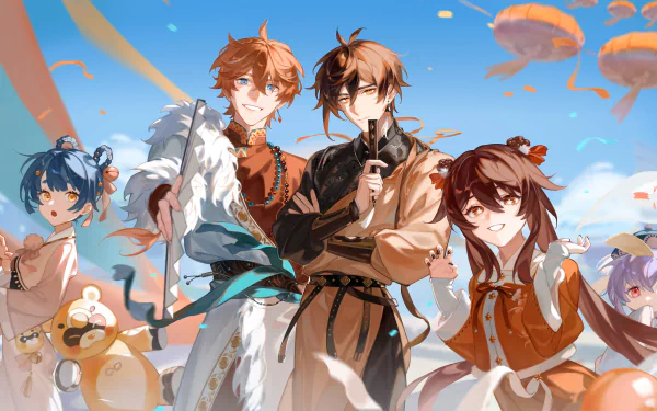 Zhongli (Genshin Impact) Xiangling (Genshin Impact) Tartaglia Childe (Genshin Impact) Qiqi (Genshin Impact) Hu Tao video game Genshin Impact HD Desktop Wallpaper | Background Image