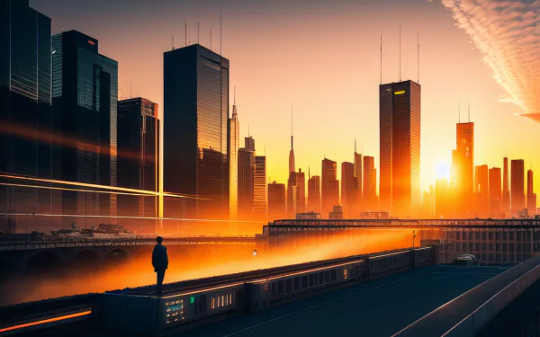 AI Art Golden Hour man made skyscraper HD Desktop Wallpaper | Background Image