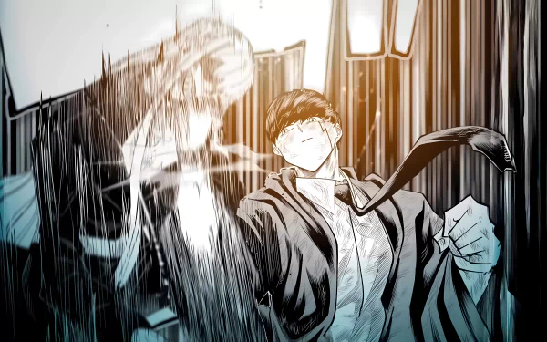 Mash Burnedead from Mashle: Magic and Muscles manga shown in dynamic action pose, rendered as an 8K Ultra HD anime-style PC desktop wallpaper.