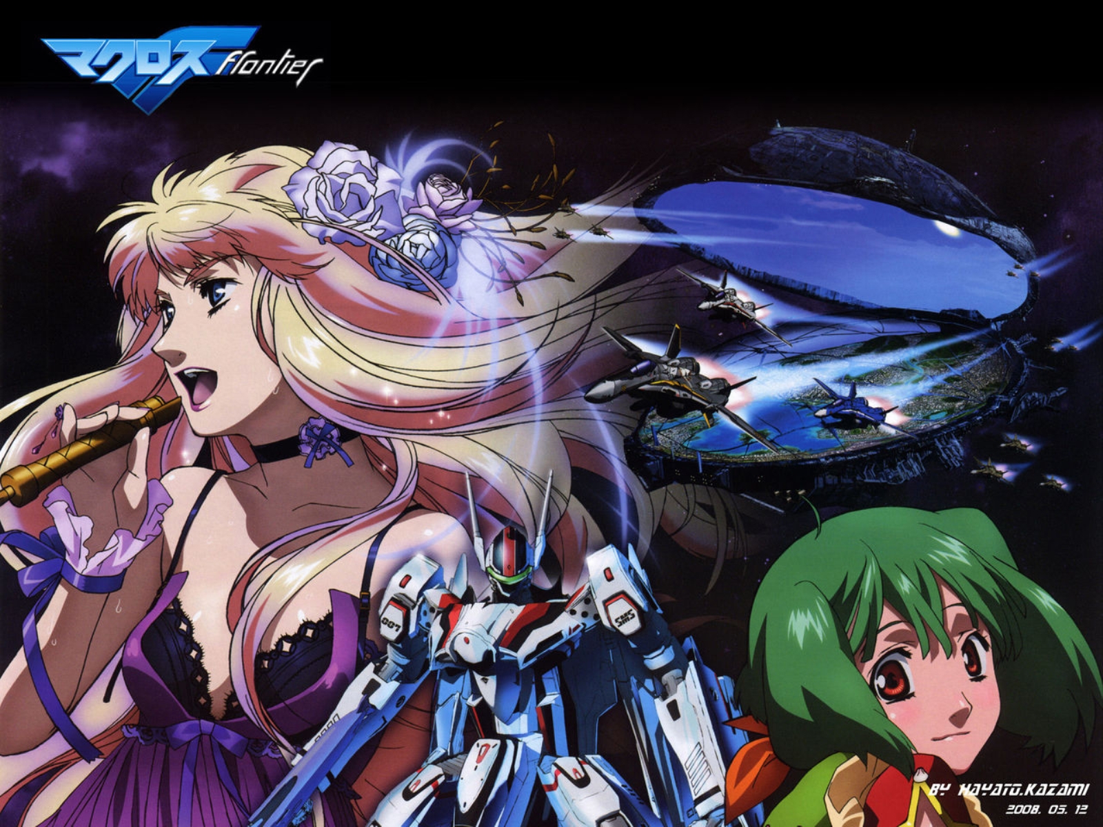 Sheryl Nome and Ranka Lee from Macross in anime style.