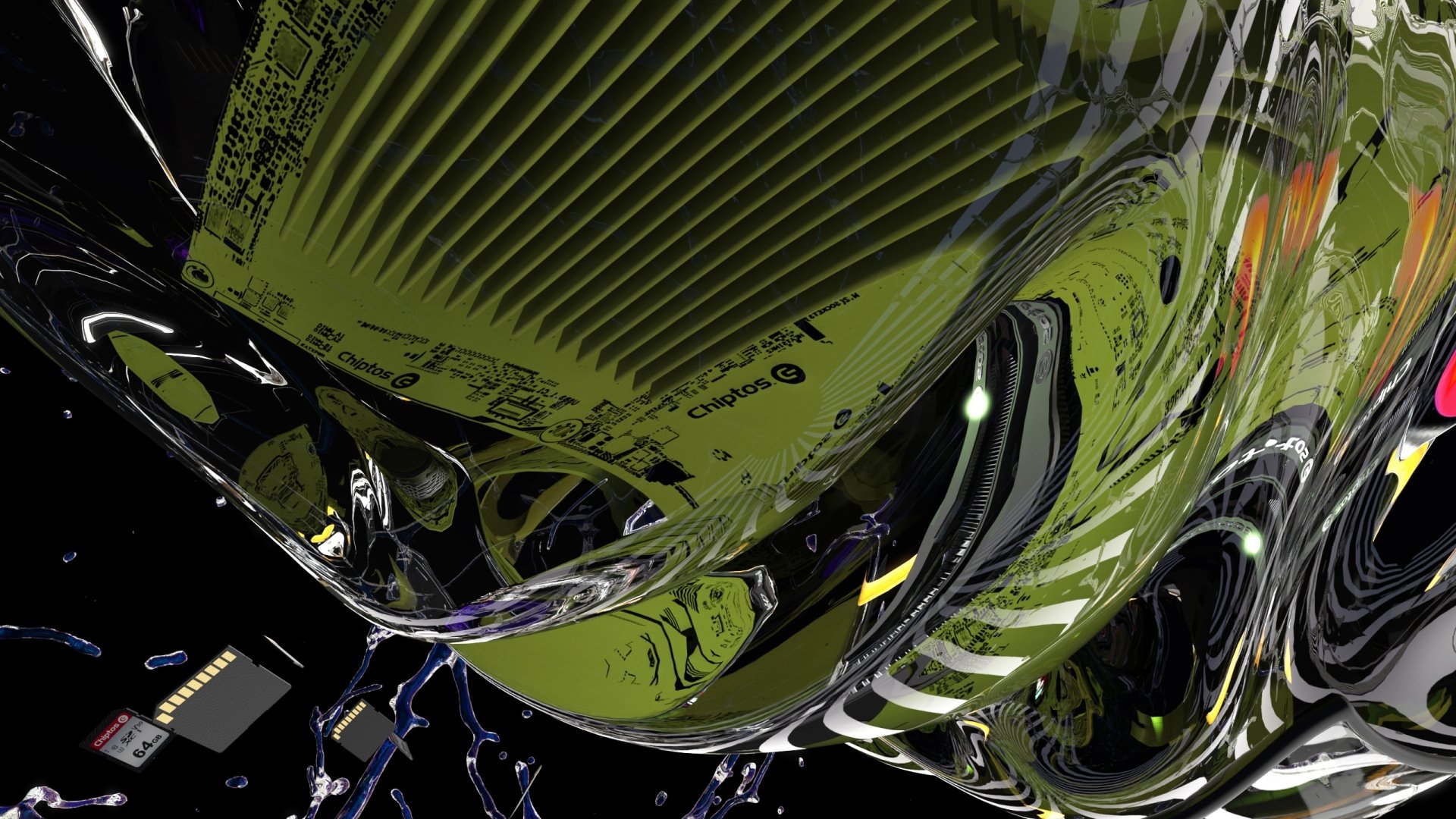 Chiptos X Motherboard Abstract NFT Wallpaper Background Glossy Glass PC Case Background Olive by chiptos