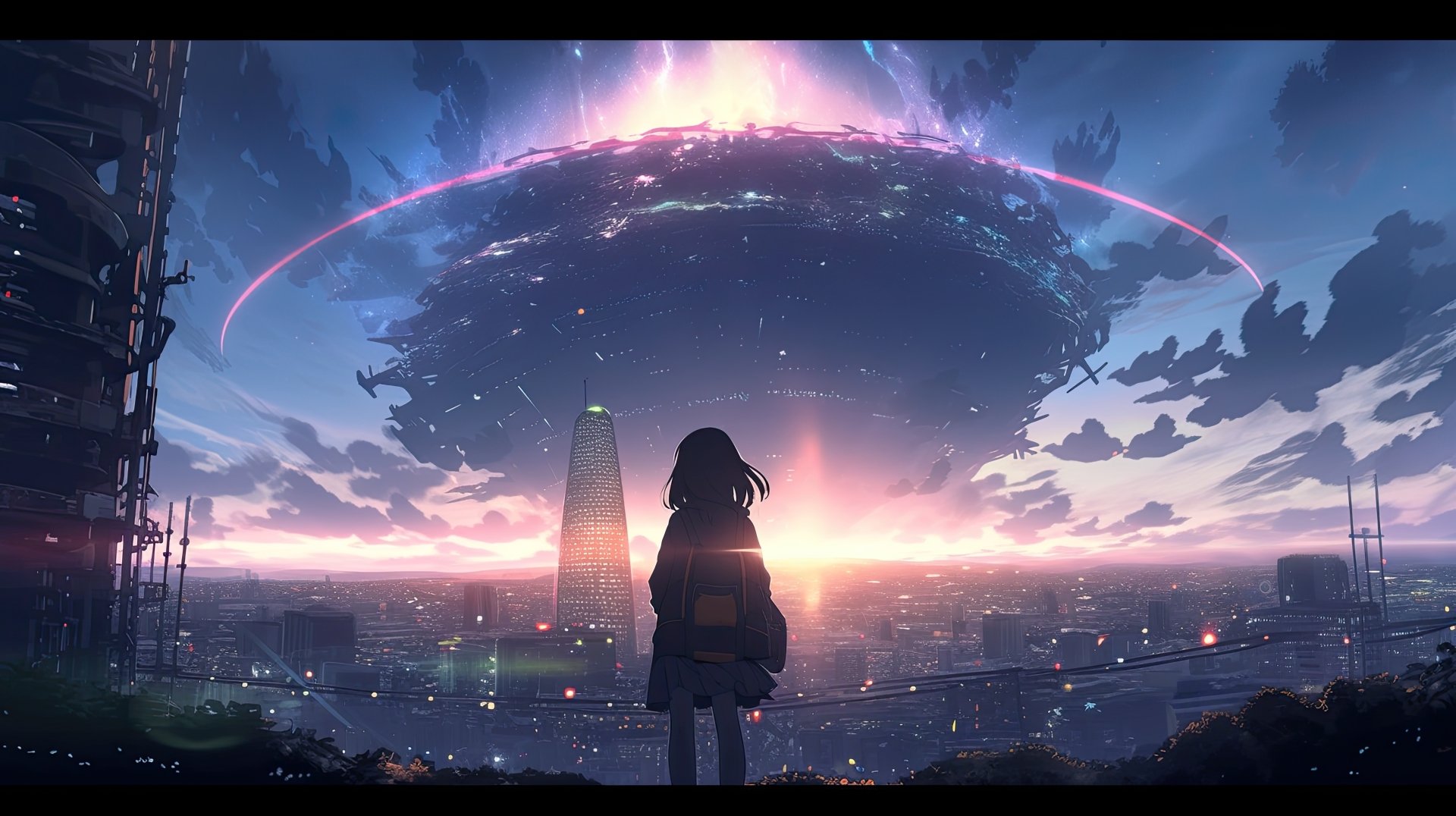 Download Sky Sunrise City AI Art Anime Original Sky Anime 8k Ultra HD Wallpaper by Tadokiari