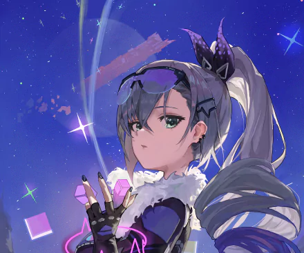 A detailed 4K Ultra HD wallpaper featuring Silver Wolf from the video game Honkai: Star Rail, showcasing her striking appearance against a starry background.