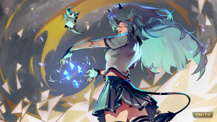 4K Ultra HD wallpaper featuring Nu Wa from the video game Smite, depicted with glowing blue crystals and dynamic energy effects in a stylized, vibrant art style.