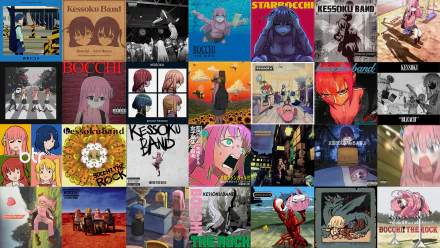 8K Ultra HD PC desktop wallpaper featuring a vibrant collage of Bocchi Hitori and Bocchi the Rock! anime scenes, characters, and band visuals.