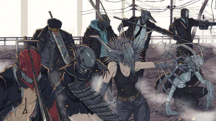 HD desktop wallpaper featuring characters from the anime Chainsaw Man, showcasing an intense and dynamic scene with multiple characters in action poses.
