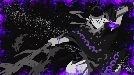 HD PC desktop wallpaper featuring Kagura Dance from Demon Slayer: Kimetsu no Yaiba, showcasing a dynamic, stylized character with purple and black tones.
