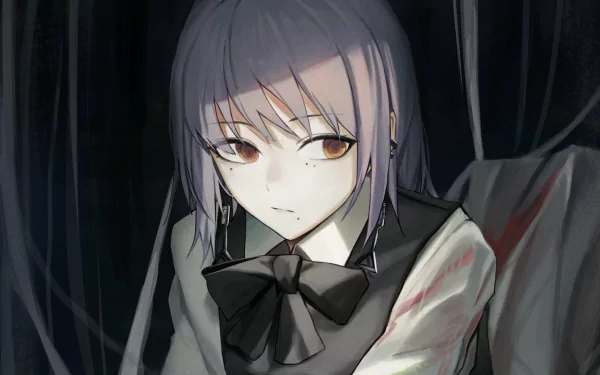 Anime-style HD PC desktop wallpaper featuring Fami from Chainsaw Man with a somber expression against a dark, shadowy background.