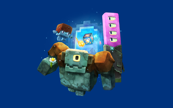 Minecraft Legends HD wallpaper featuring stylized game characters on a vibrant blue background, ideal for desktop customization.