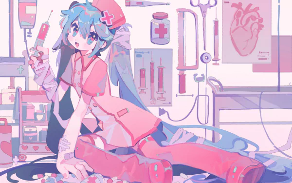 pink nurse Hatsune Miku Anime Vocaloid pink anime HD Desktop Wallpaper | Background Image