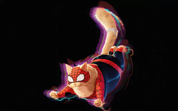 8K Ultra HD PC desktop wallpaper of Spider-Man in an animated style from the movie Spider-Man: Across the Spider-Verse, featuring dynamic motion and vibrant colors.