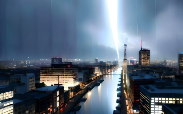 Anime City AI Art Cityscape Night HD Wallpaper | Background Image