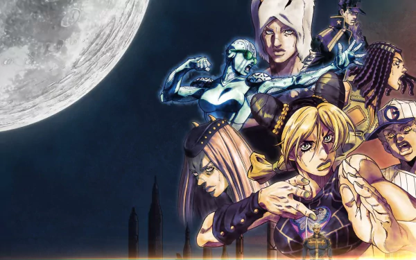 Jojo's Bizarre Adventure anime-inspired HD desktop wallpaper and background featuring vibrant characters in dynamic poses.