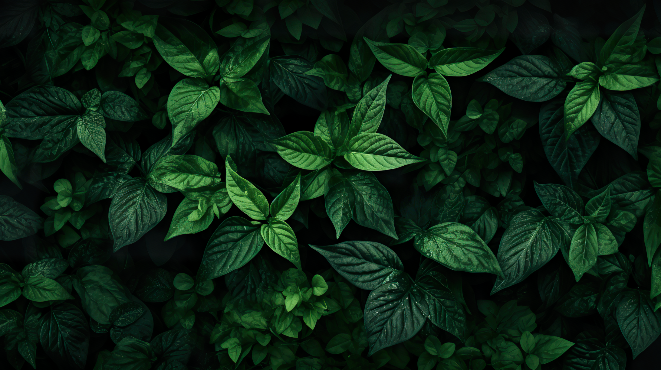 HD wallpaper with a lush green aesthetic of overlapping leaves for desktop background.
