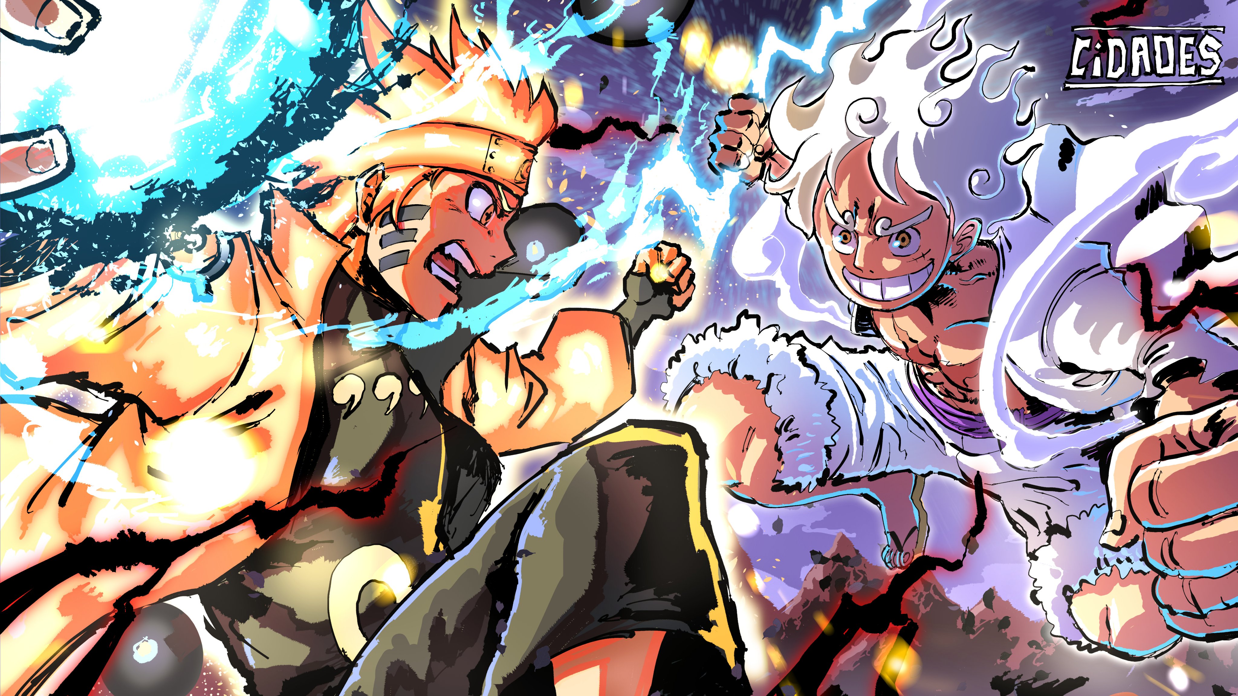 Naruto (Six Paths) VS Monkey D. Luffy (Gear 5) by Cidades_Art