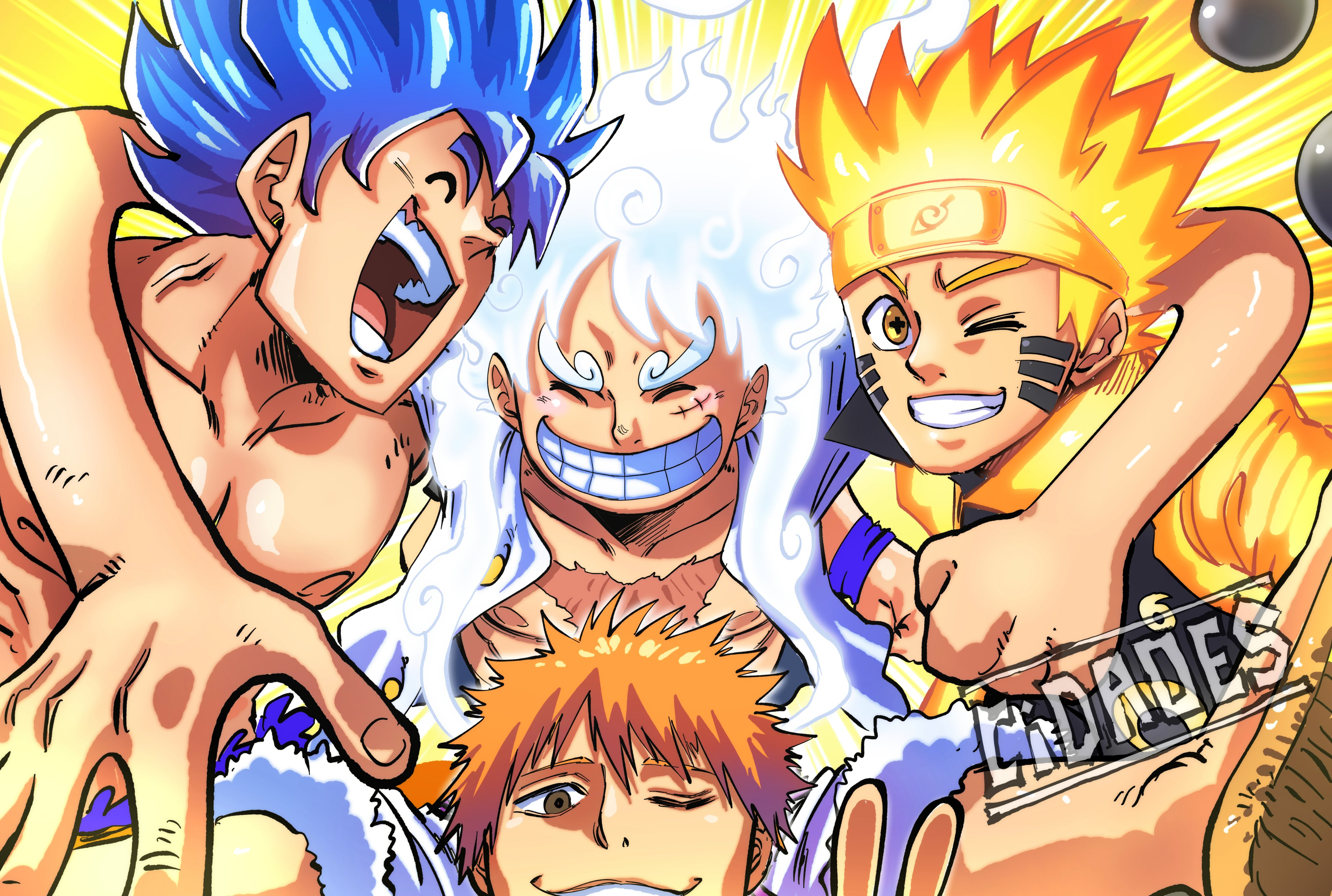 Goku, Luffy, Naruto & Ichigo by Cidades_Art