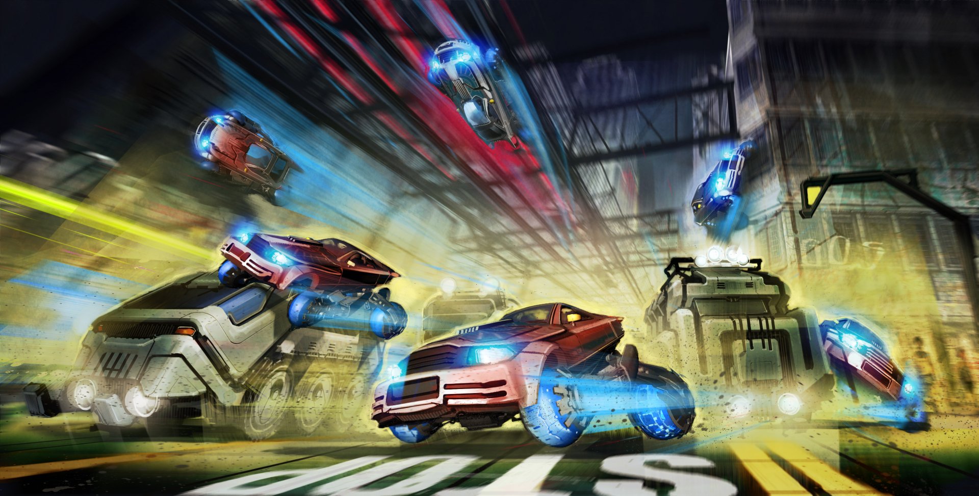 HD desktop wallpaper depicting a dynamic race scene from the video game Wipeout Omega Collection, featuring futuristic vehicles in high-speed motion.