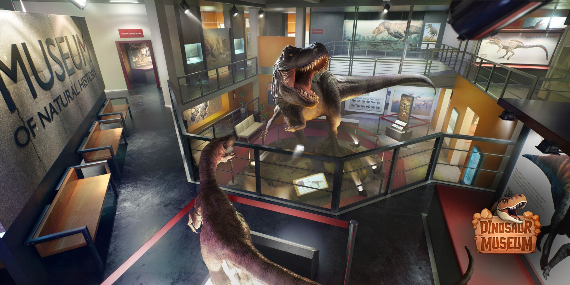 HD wallpaper from Hot Wheels Unleashed 2: Turbocharged featuring a thrilling dinosaur museum scene.