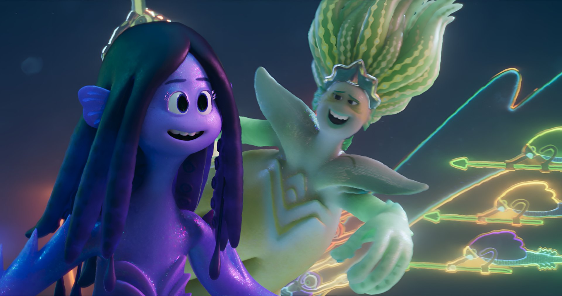 HD desktop wallpaper featuring characters from Ruby Gillman, Teenage Kraken in a vibrant, animated underwater scene.