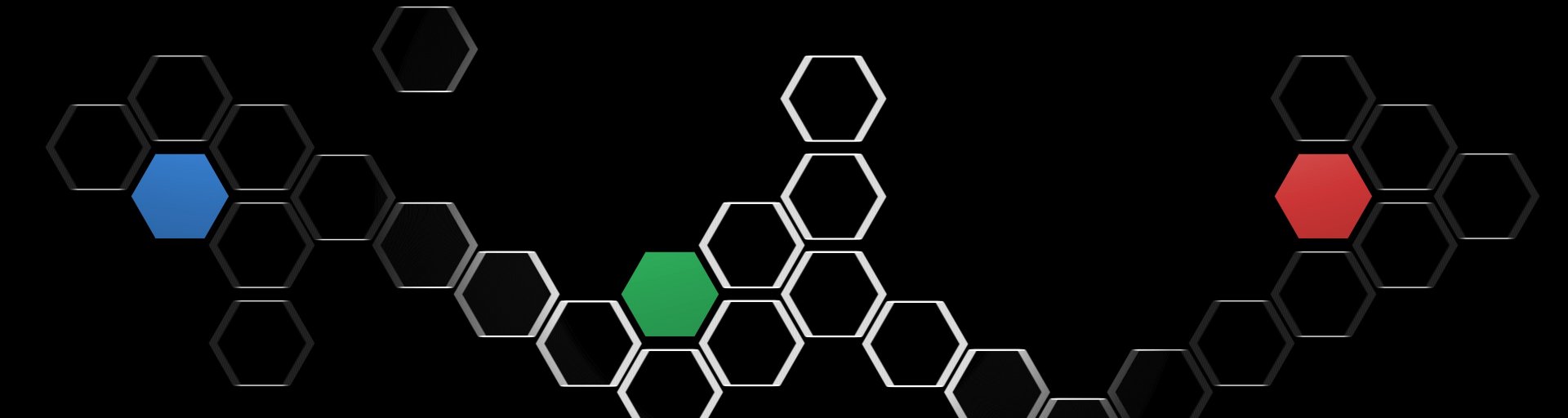 Abstract HD PC desktop wallpaper with black background and staggered white hexagon outlines, one green filled hexagon standing out among them.