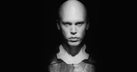 Dune: Part Two themed HD desktop wallpaper featuring a monochrome portrait of a character associated with the actor Austin Butler.