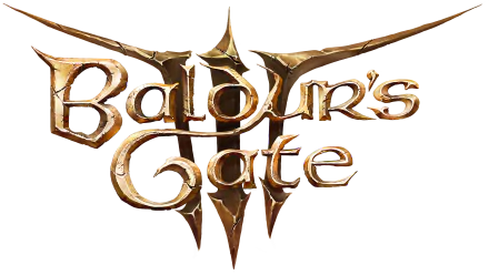 HD desktop wallpaper featuring the logo for the video game Baldur's Gate 3, with stylized metallic text and sharp, angular designs.
