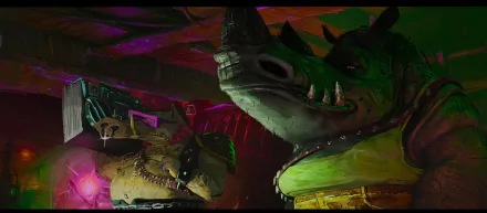 HD desktop wallpaper featuring characters from Teenage Mutant Ninja Turtles: Mutant Mayhem with a dynamic and colorful artwork style.