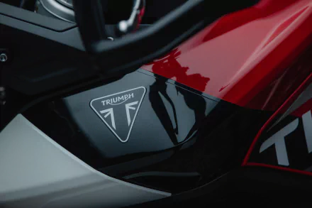Close-up HD wallpaper of a Triumph Tiger 900 with visible logo, showcasing the sleek design of the Triumph Tiger 900 GT Aragón edition.