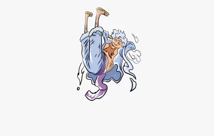 HD PC desktop wallpaper of Monkey D. Luffy in Gear 5 (One Piece), stylized anime pose with stretchy limbs and a playful grin on a pale background.