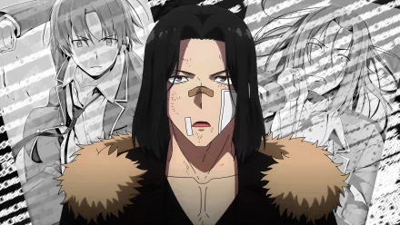 4K Ultra HD anime wallpaper featuring Kakeru Ryūen and Kiyotaka Ayanokōji from Classroom of the Elite in a dramatic, detailed classroom setting.