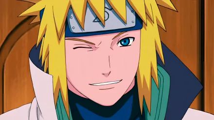 HD desktop wallpaper featuring Minato Namikaze, the Fourth Hokage from Naruto, with a confident smile.