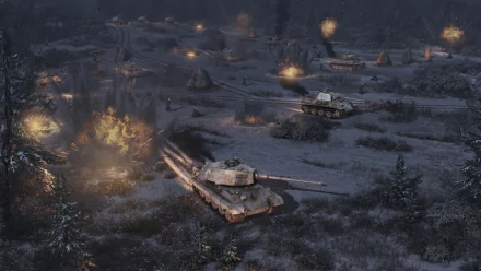 HD wallpaper featuring a Men of War II night-time battle scene with tanks and explosions for desktop background.