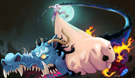 Monkey D. Luffy Gear 5 (One Piece) Kaido (One Piece) Anime One Piece Luffy Vs Kaido HD Desktop Wallpaper | Background Image