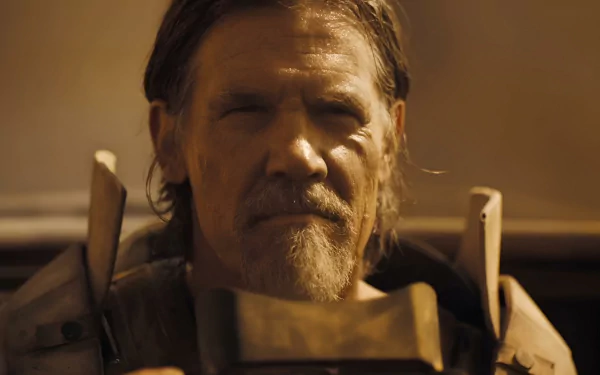 HD desktop wallpaper of Josh Brolin in Dune: Part Two, featuring a close-up, intense portrayal.
